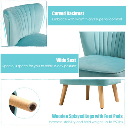 Velvet Armless Accent Chair with Natural Wood Legs - Green