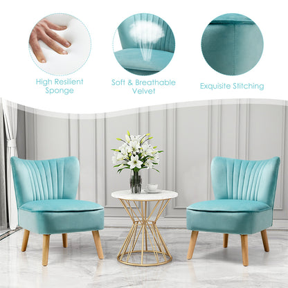 Velvet Armless Accent Chair with Natural Wood Legs - Green