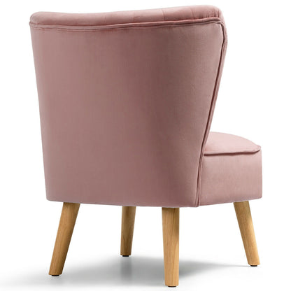 Velvet Armless Accent Chair with Natural Wood Legs - Pink