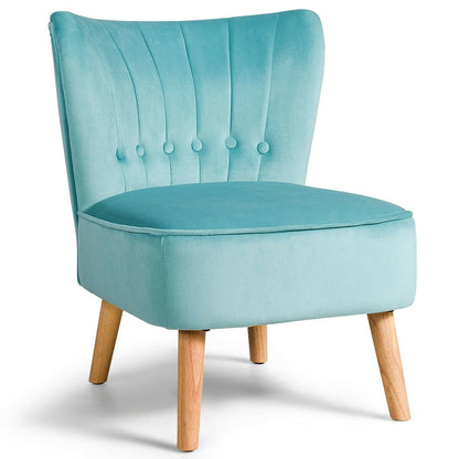 Tufted Velvet Armless Accent Chair with Ergonomic Backrest and Wood Legs - Green