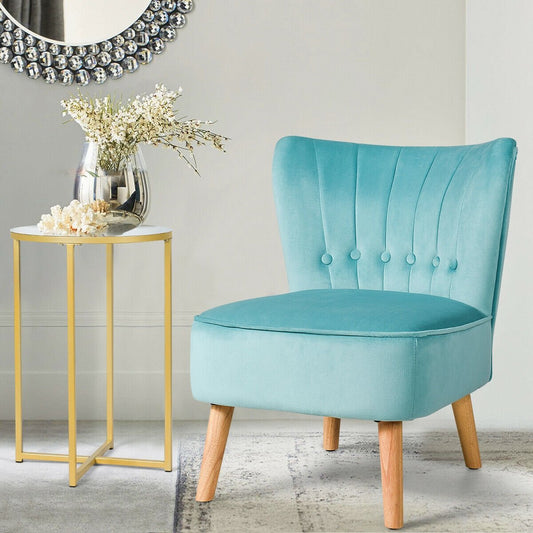 Tufted Velvet Armless Accent Chair with Ergonomic Backrest and Wood Legs - Green