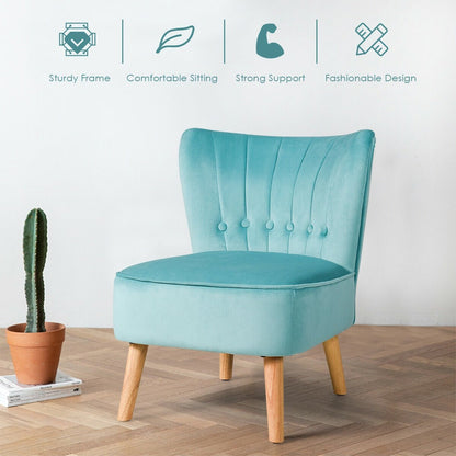 Tufted Velvet Armless Accent Chair with Ergonomic Backrest and Wood Legs - Green
