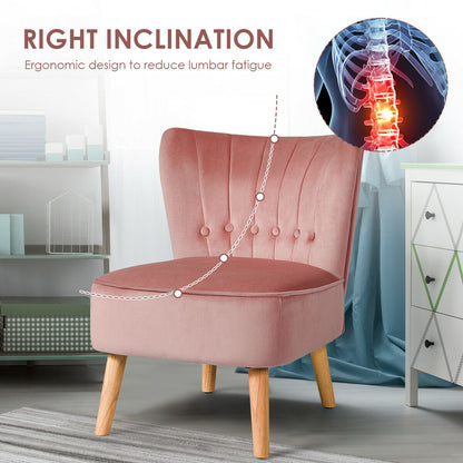 Tufted Velvet Armless Accent Chair with Ergonomic Backrest and Wood Legs - Pink