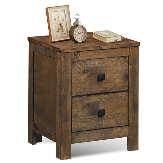 2 Drawer Wooden Nightstand with Sliding Storage Oak End Table