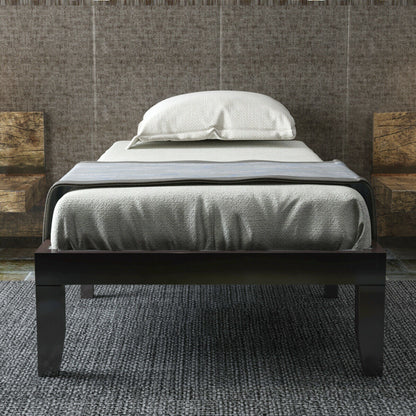 14 Inch Twin Size Solid Rubberwood Platform Bed Frame with Durable Wood Slat Support – Brown