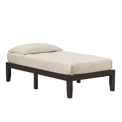 14 Inch Twin Size Solid Rubberwood Platform Bed Frame with Durable Wood Slat Support – Brown