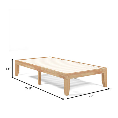 14 Inch Twin Size Solid Rubberwood Platform Bed Frame with Durable Wood Slat Support – Natural