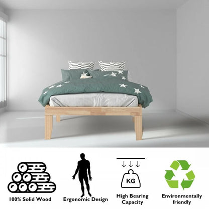 14 Inch Twin Size Solid Rubberwood Platform Bed Frame with Durable Wood Slat Support – Natural
