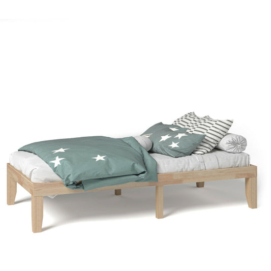 14 Inch Twin Size Solid Rubberwood Platform Bed Frame with Durable Wood Slat Support – Natural