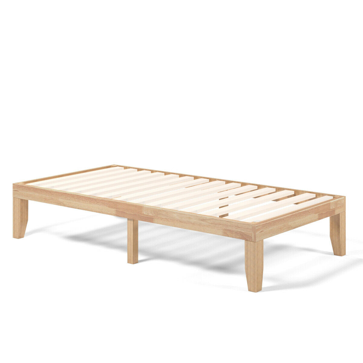 14 Inch Twin Size Solid Rubberwood Platform Bed Frame with Durable Wood Slat Support – Natural
