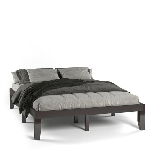 Modern 14 Inch Queen Size Wood Platform Bed Frame with Wood Slat Support - Brown