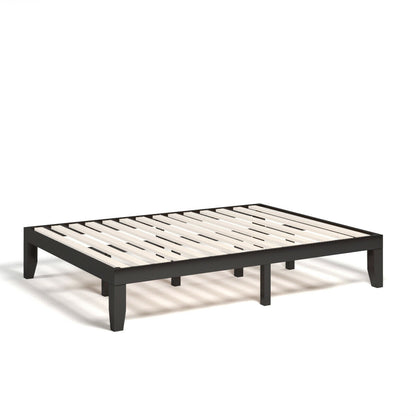 Modern 14 Inch Queen Size Wood Platform Bed Frame with Wood Slat Support - Brown
