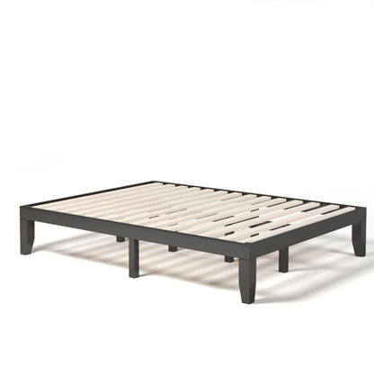 Modern 14 Inch Queen Size Wood Platform Bed Frame with Wood Slat Support - Brown