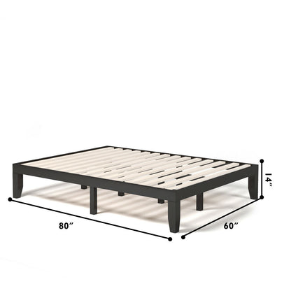 Modern 14 Inch Queen Size Wood Platform Bed Frame with Wood Slat Support - Brown