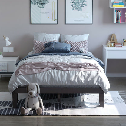 Modern 14 Inch Queen Size Wood Platform Bed Frame with Wood Slat Support - Brown
