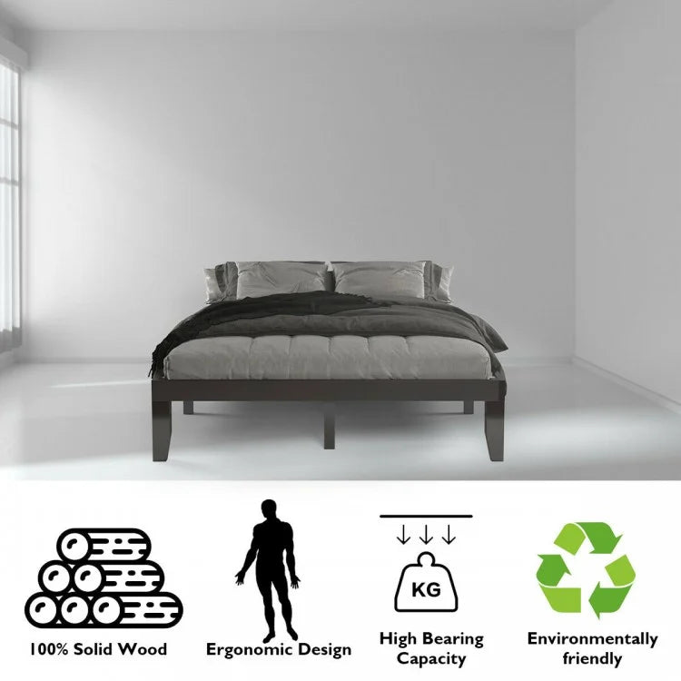 Modern 14 Inch Queen Size Wood Platform Bed Frame with Wood Slat Support - Brown