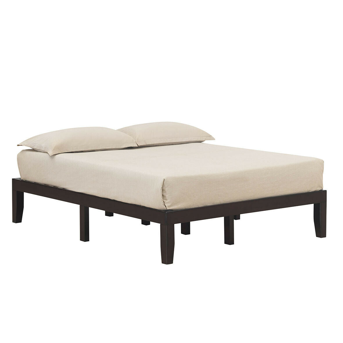 Modern 14 Inch Queen Size Wood Platform Bed Frame with Wood Slat Support - Brown