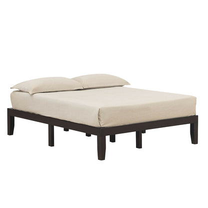 Modern 14 Inch Queen Size Wood Platform Bed Frame with Wood Slat Support - Brown