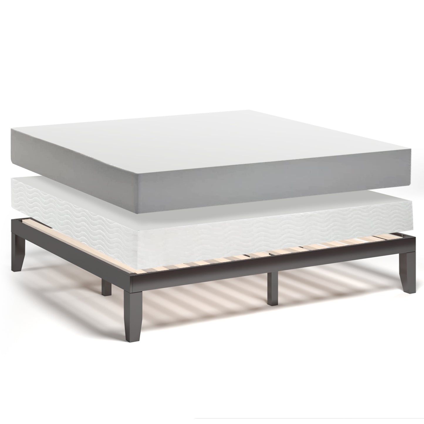 Modern 14 Inch King Size Wood Platform Bed Frame with Wood Slat Support - Brown