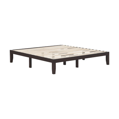Modern 14 Inch King Size Wood Platform Bed Frame with Wood Slat Support - Brown