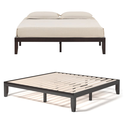 Modern 14 Inch King Size Wood Platform Bed Frame with Wood Slat Support - Brown