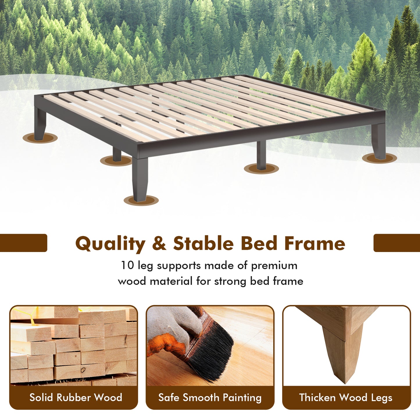 Modern 14 Inch King Size Wood Platform Bed Frame with Wood Slat Support - Brown