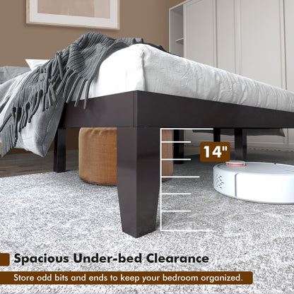 Modern 14 Inch King Size Wood Platform Bed Frame with Wood Slat Support - Brown
