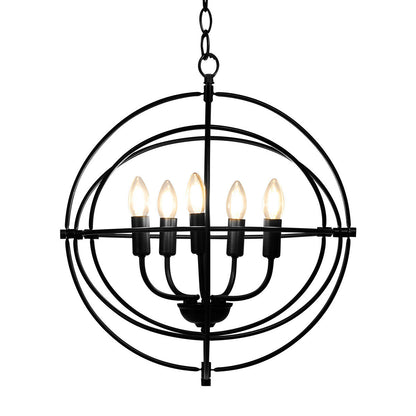 Sleek 20 Inch 5 Light Chandelier Featuring Pivoting Metal Rings