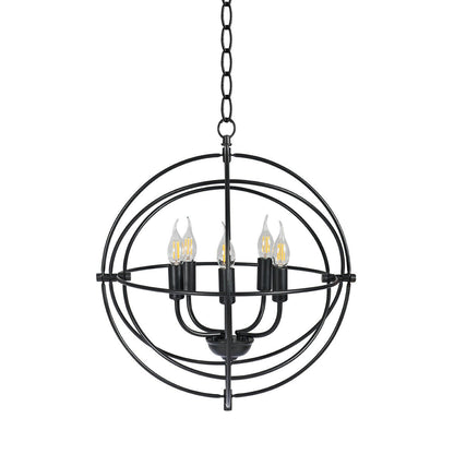 Sleek 20 Inch 5 Light Chandelier Featuring Pivoting Metal Rings