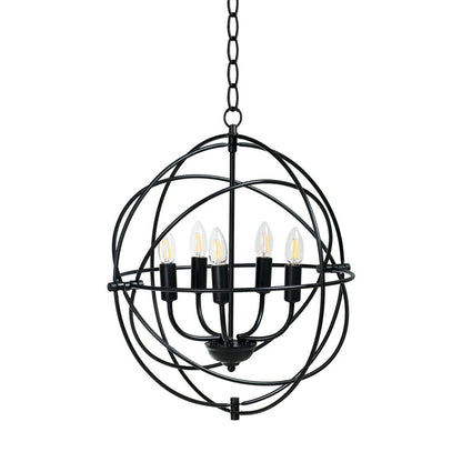 Sleek 20 Inch 5 Light Chandelier Featuring Pivoting Metal Rings