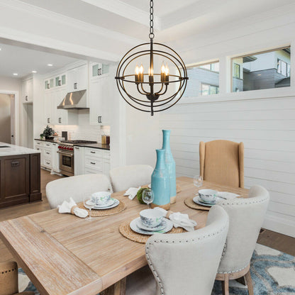 Sleek 20 Inch 5 Light Chandelier Featuring Pivoting Metal Rings
