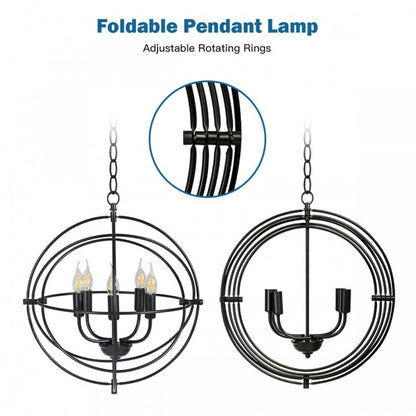 Sleek 20 Inch 5 Light Chandelier Featuring Pivoting Metal Rings