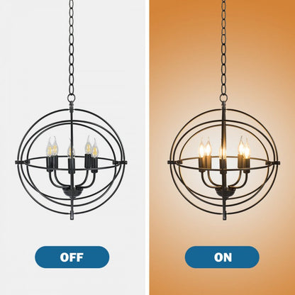 Sleek 20 Inch 5 Light Chandelier Featuring Pivoting Metal Rings