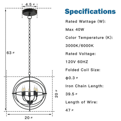 Sleek 20 Inch 5 Light Chandelier Featuring Pivoting Metal Rings