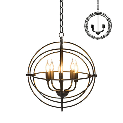Sleek 20 Inch 5 Light Chandelier Featuring Pivoting Metal Rings