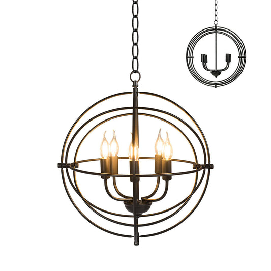 Sleek 20 Inch 5 Light Chandelier Featuring Pivoting Metal Rings