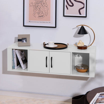 Modern Wall Mounted Storage Hutch with Dual Doors and Open Compartments - White