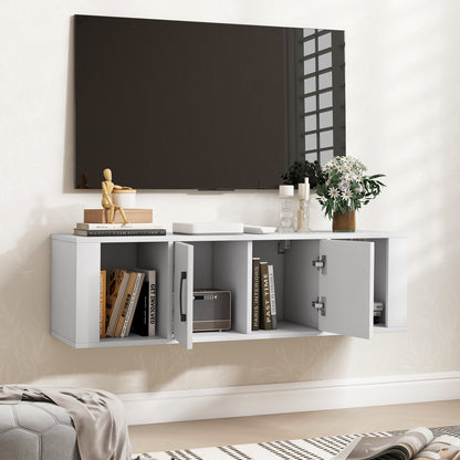 Modern Wall Mounted Storage Hutch with Dual Doors and Open Compartments - White