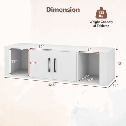 Modern Wall Mounted Storage Hutch with Dual Doors and Open Compartments - White