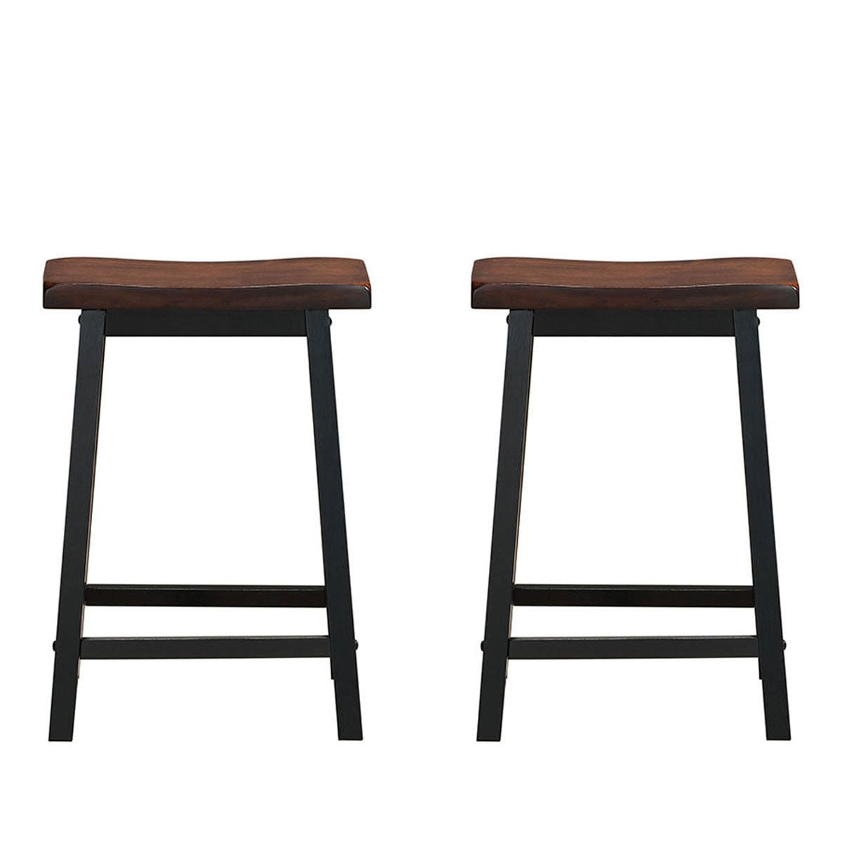 Set of 2 24 Inch Wooden Saddle Seat Bar Stools for Kitchen and Dining Room, Brown