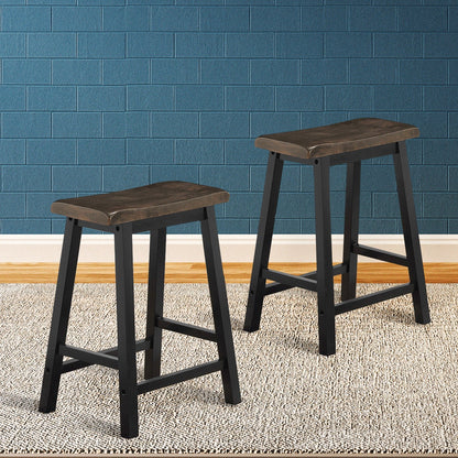 Set of 2 24 Inch Wooden Saddle Seat Bar Stools for Kitchen and Dining Room, Grey