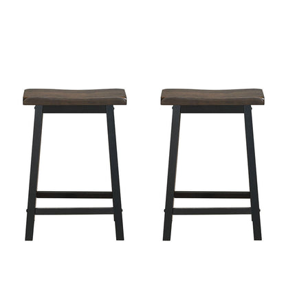 Set of 2 24 Inch Wooden Saddle Seat Bar Stools for Kitchen and Dining Room, Grey