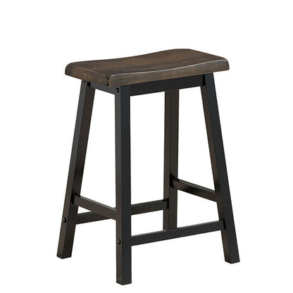 Set of 2 24 Inch Wooden Saddle Seat Bar Stools for Kitchen and Dining Room, Grey