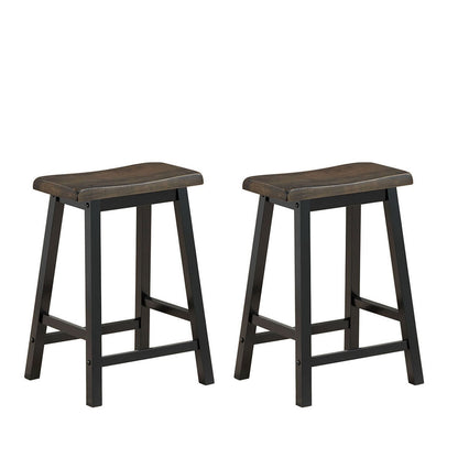 Set of 2 24 Inch Wooden Saddle Seat Bar Stools for Kitchen and Dining Room, Grey
