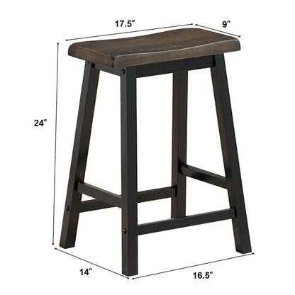 Set of 2 24 Inch Wooden Saddle Seat Bar Stools for Kitchen and Dining Room, Grey