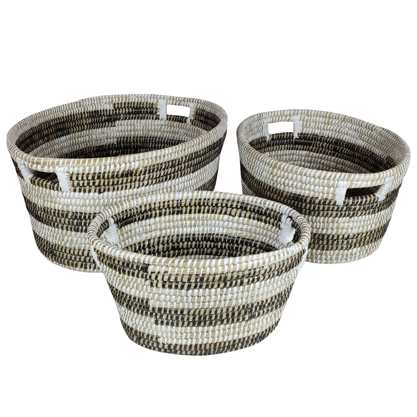 Bohemian Natural Canes Grass Storage Baskets Set of 3 with Hollow Handles