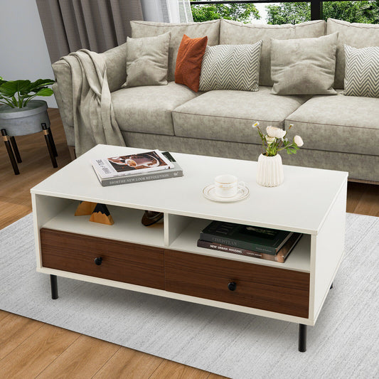 40 Inch Modern Coffee Table with Open Shelf and Enclosed Drawer Storage