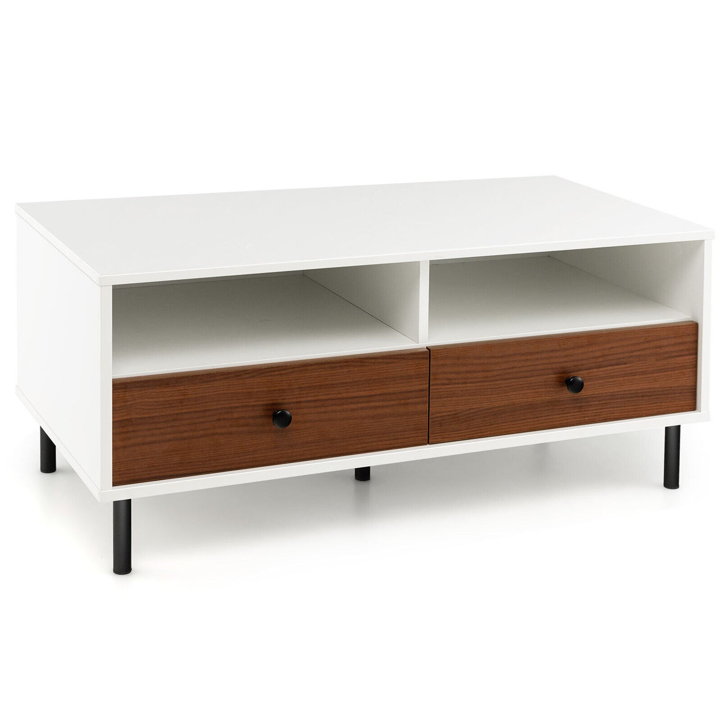 40 Inch Modern Coffee Table with Open Shelf and Enclosed Drawer Storage