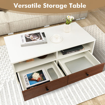 40 Inch Modern Coffee Table with Open Shelf and Enclosed Drawer Storage