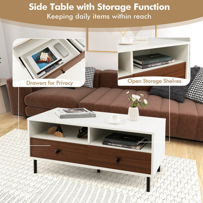 40 Inch Modern Coffee Table with Open Shelf and Enclosed Drawer Storage